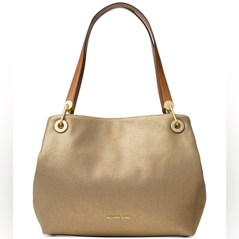 In Excellent Condition Michael Kors Raven Large Raven Gold Leather Shoulder Bag